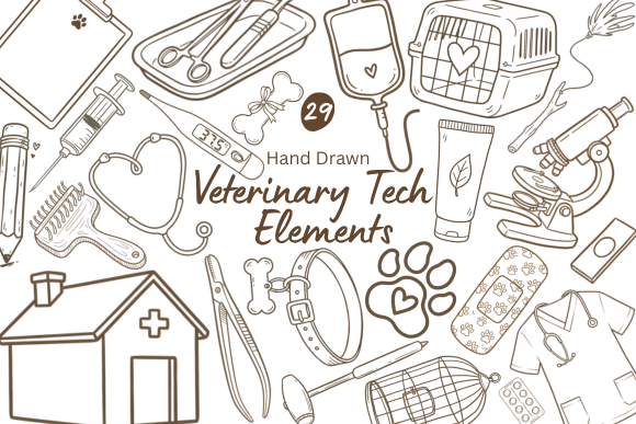 29 Hand Drawn Vet Tech Elements: A Rustic Design Toolkit