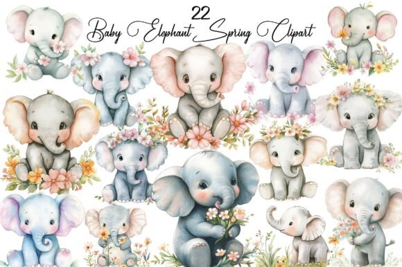 Adorable Baby Elephant Spring Clipart for Your Designs