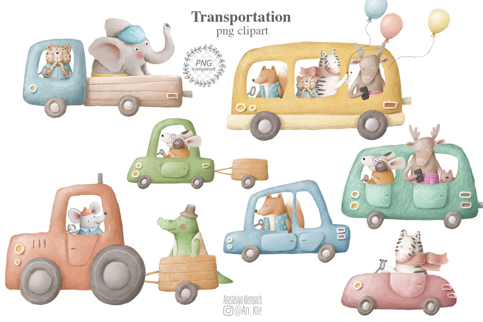 Adorable Transportation Clipart for Kids: Creative Design Assets