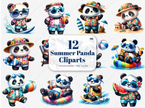Capture Summer Joy with Watercolor Hawaii Summer Panda Clipart