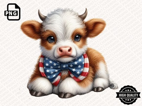 Celebrate with a Patriotic 4th of July Cow Clipart PNG