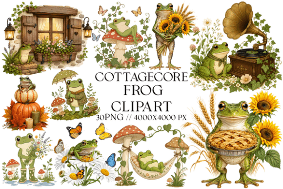 Cottagecore Frog Clipart: A Whimsical Woodland Asset