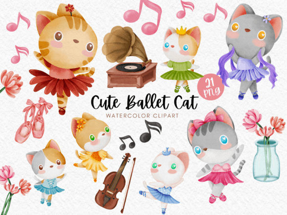 Cute Ballet Cat Watercolor Clipart: A Creative Asset