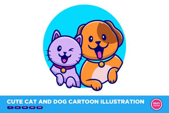 Cute Cat and Dog Cartoon Illustration for Creative Projects