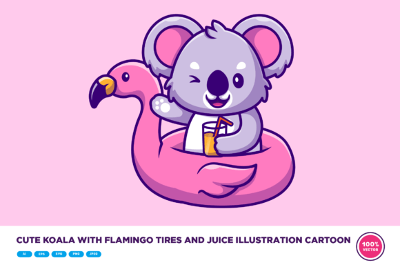 Cute Koala with Flamingo Tires and Juice: Your New Go-To Design Asset