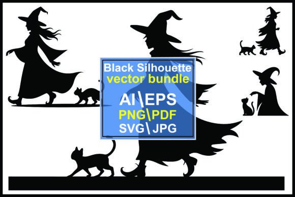 Enchanting Silhouette Witches and Cats for Spooky Designs