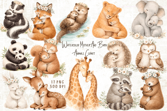 Enchanting Woodland Designs with Mother & Baby Animals Clipart
