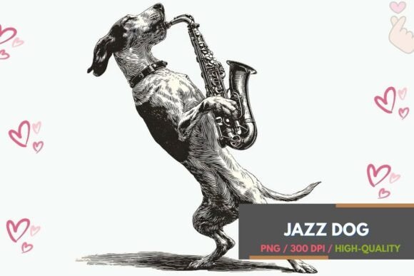 Jazz Dog Playing Saxophone Engraving PNG: A Vintage Charm