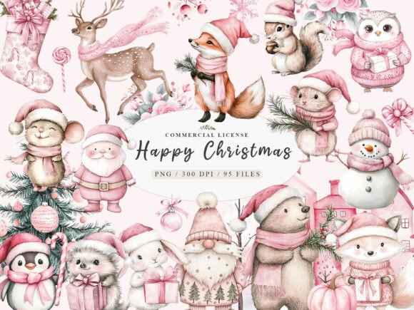 Pink Trendy Christmas Santa Png Bundle: A Modern Holiday Aesthetic