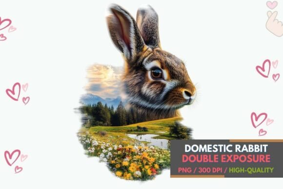Rabbit Meadow PNG Double Exposure: A Whimsical Design Asset