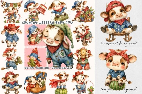 Rustic Charm: The Country Western Calf Watercolor Collection