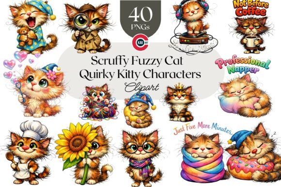 Scruffy Fuzzy Cat Quirky Kitty Clipart: A Designer's Secret Weapon for Whimsical Charm