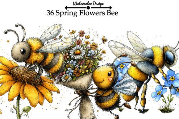 Spring Flowers Bee PNG Clipart: Your Design Shortcut