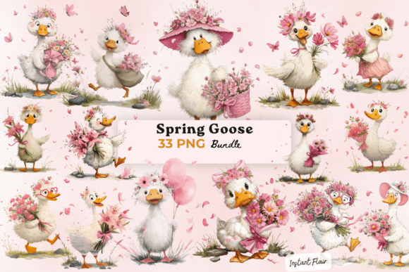 Spring Goose Clipart Bundle: Seasonal Charm for Your Designs