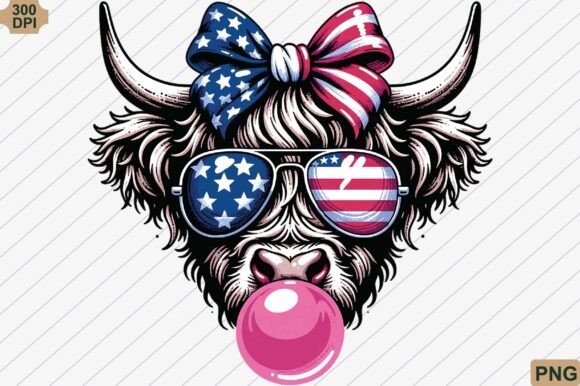 Unleash Country Charm with a Patriotic Highland Cow PNG