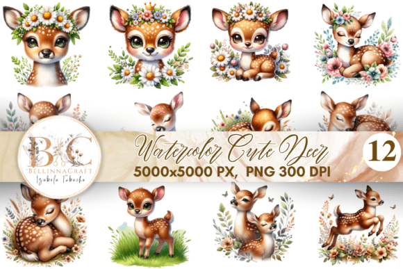 Watercolor Cute Deer Clipart PNG: Woodland Charm for Your Projects