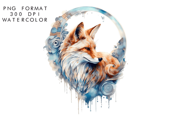 Watercolor Fox in the Moon Sublimation: A Whimsical Design Asset