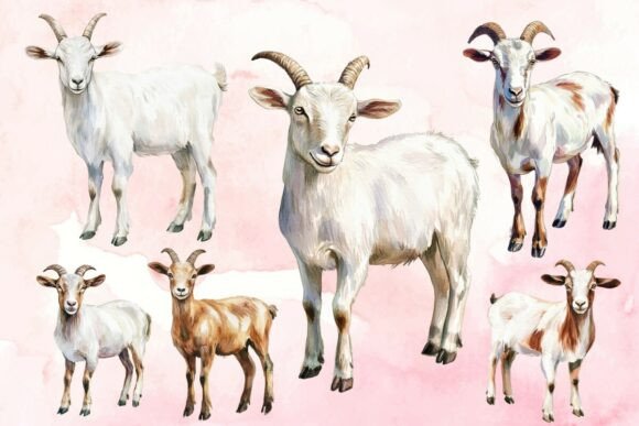 Watercolor Goat Clipart Set, Lamb PNG: Farm Charm