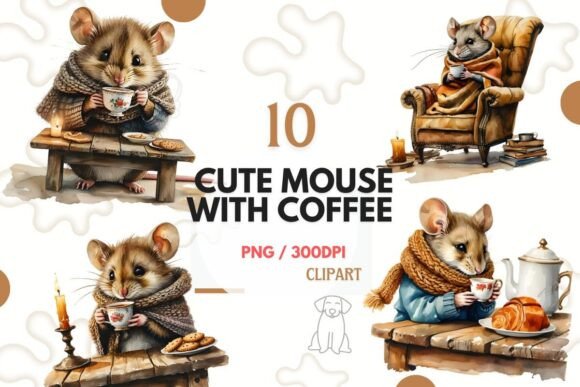 Whimsical Warmth: The Cute Mouse with Coffee PNG Clipart